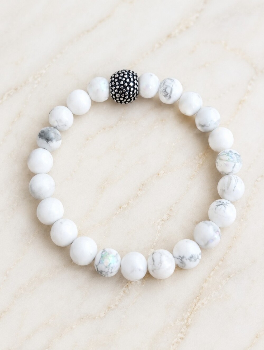White Howlite Beaded Stretch Bracelet | Handmade